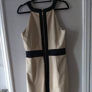 Ann TaylorTan Halter Dress, Sharp Black Border design. Figure Flattering Size 14